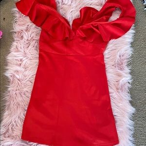 Ruffled Off the Shoulder Red Dress